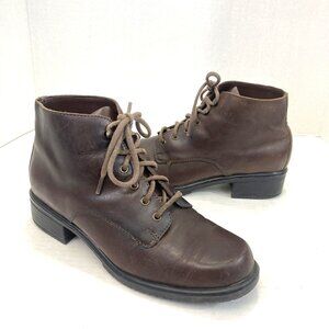 Anne Kalso Earth Shoe Leather Lace Up Ankle Boots Womens 6.5 Brown Poppy Vintage